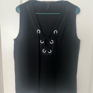 Black Sleeveless Top with Lace-Up Detail